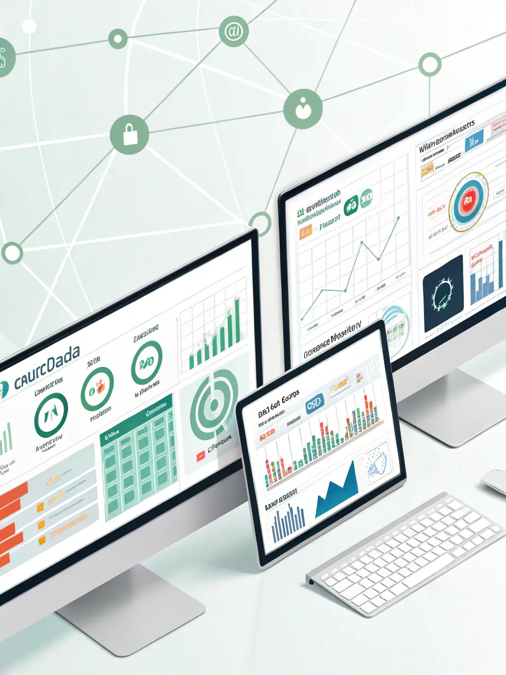A visually appealing graphic showcasing targeted online ads across various platforms, illustrating LEMCELLI LLC's online advertising service.
